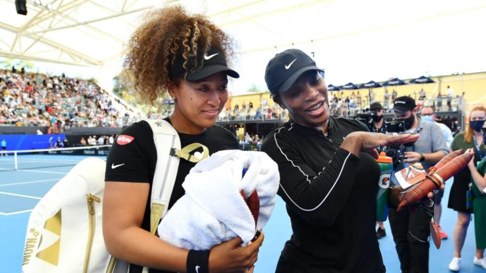 In this January photo, Naomi Osaka (left) of Japan and <span class="caas-xray-inline-tooltip"><span class="caas-xray-inline caas-xray-entity caas-xray-pill rapid-nonanchor-lt" data-entity-id="Serena_Williams" data-ylk="cid:Serena_Williams;pos:2;elmt:wiki;sec:pill-inline-entity;elm:pill-inline-text;itc:1;cat:Athlete;" tabindex="0" aria-haspopup="dialog"><a href="https://search.yahoo.com/search?p=Serena%20Williams" data-i13n="cid:Serena_Williams;pos:2;elmt:wiki;sec:pill-inline-entity;elm:pill-inline-text;itc:1;cat:Athlete;" tabindex="-1" data-ylk="slk:Serena Williams;cid:Serena_Williams;pos:2;elmt:wiki;sec:pill-inline-entity;elm:pill-inline-text;itc:1;cat:Athlete;" class="link ">Serena Williams</a></span></span> (right) of the USA leave the court after their match during the “A Day at the Drive” exhibition tournament in Adelaide, Australia. (Photo by Mark Brake/Getty Images)