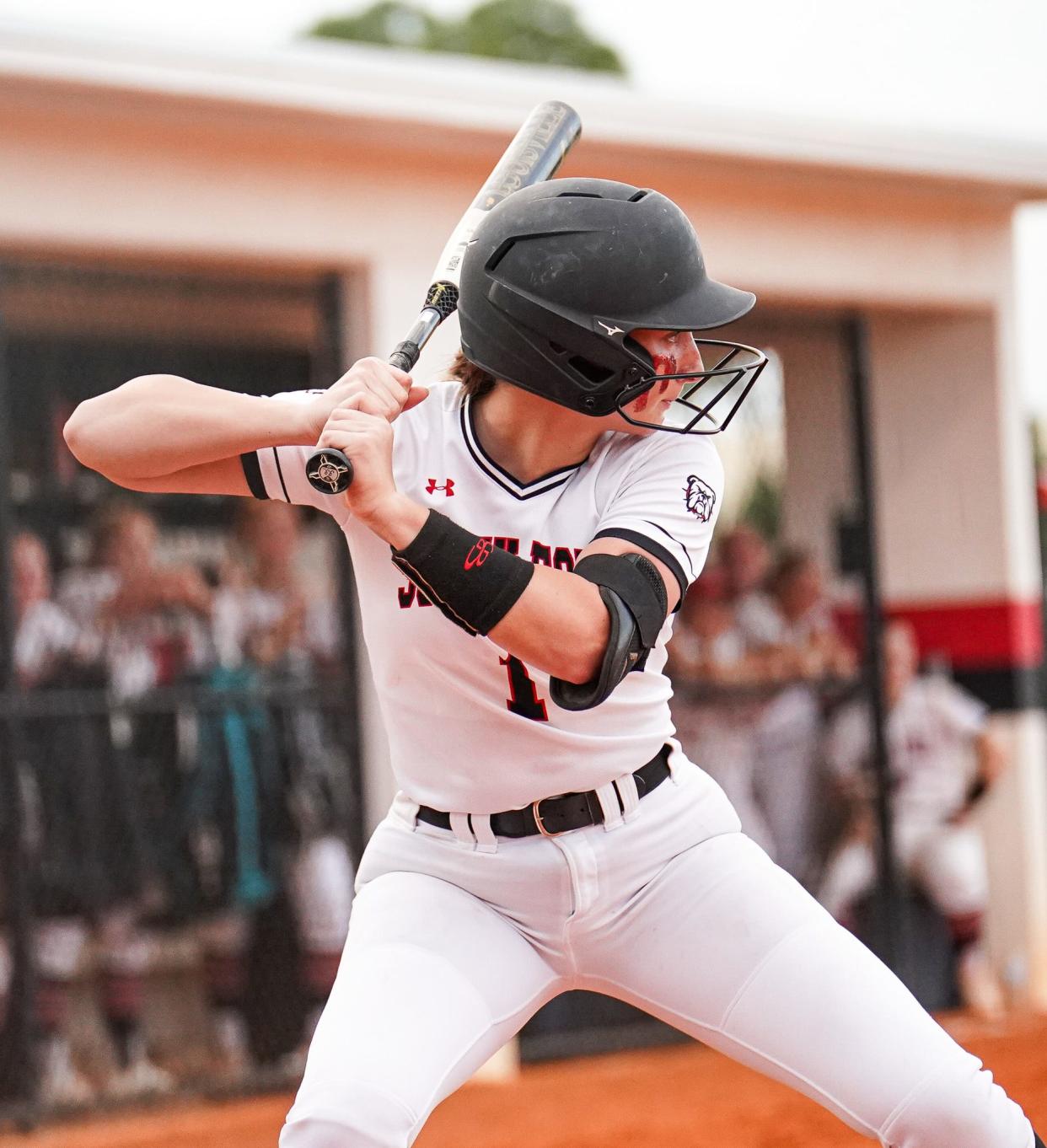South Fork's Abbie Dewaters bats during the first inning against Centennial in a high school softball game on Monday, April 1, 2024 in Martin County. The Eagles won 4-0.