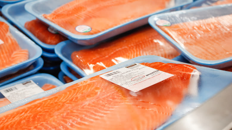 Salmon filets at the store