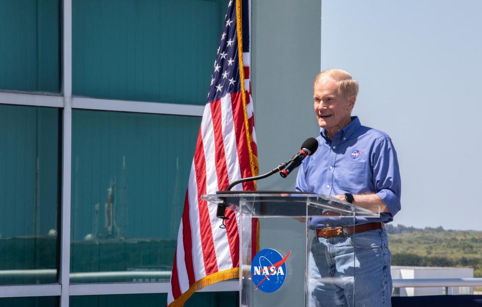 NASA Administrator, Bill Nelson, delivers the 2022 State of NASA address on March 28, 2022, from the agency’s Kennedy Space Center in Florida. Nelson highlighted NASA’s plans to explore the Moon and Mars, address climate change, promote racial and economic equity, and drive economic growth while sustaining U.S. leadership in aviation and aerospace innovation.
