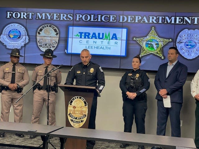Authorities gathered at the Fort Myers Police Department headquarters on Friday, Dec. 1, 2023, to remind motorists of the dangers related to drunk, drugged, distracted and drowsy driving.