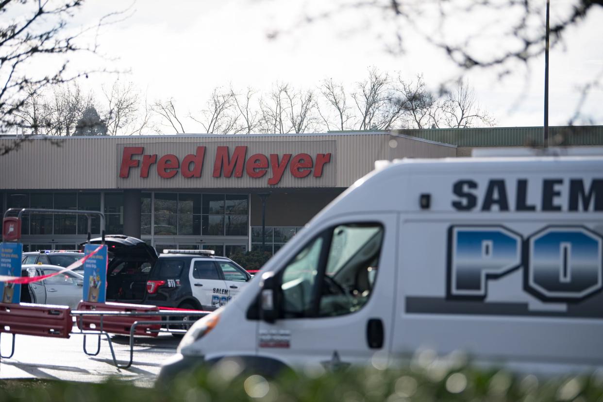 Police activity closes a portion of the Fred Meyer parking lot on 3740 Market St. NE in Salem, following reports of a triple shooting on Monday.