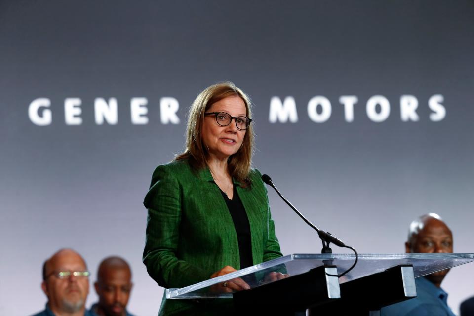 General Motors Chairman and Chief Executive Officer Mary Barra speaks during the opening of their contract talks with the United Auto Workers in Detroit on July 16, 2019.