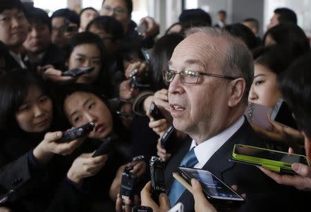 U.S. Assistant Secretary of State for East Asian and Pacific Affairs Daniel Russel answers reporters' question during a news conference after a meeting with South Korea's senior officials at the Foreign Ministry in Seoul March 17, 2015. REUTERS/Kim Hong-Ji