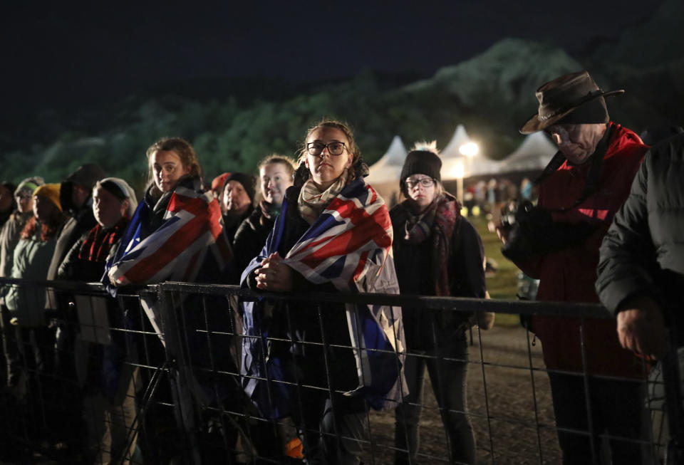 People wait for the Dawn Service ceremony at the Anzac Cove beach, the site of World War I landing of the ANZACs (Australian and New Zealand Army Corps) on April 25, 1915, in Gallipoli peninsula, Turkey, early Thursday, April 25, 2019. As dawn broke, families of soldiers, leaders and visitors gathered near former battlefields, honouring thousands of Australians and New Zealanders who fought in the Gallipoli campaign of World War I on the ill-fated British-led invasion. The doomed Allied offensive to secure a naval route from the Mediterranean to Istanbul through the Dardanelles, and take the Ottomans out of the war, resulted in over 130,000 deaths on both sides.(AP Photo/Emrah Gurel)