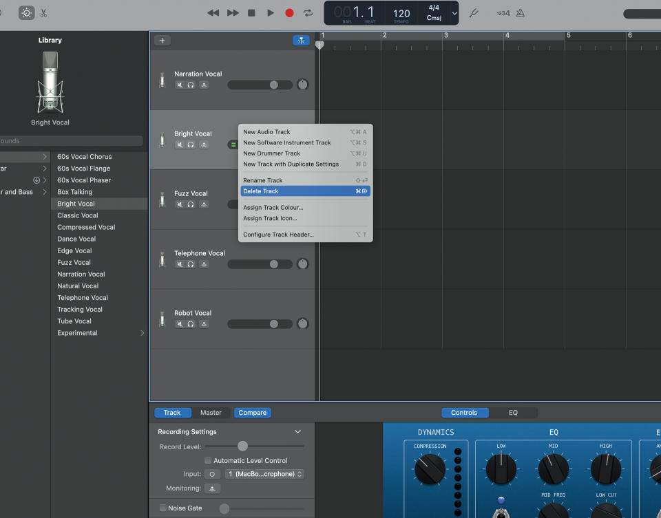 screenshot of GarageBand 