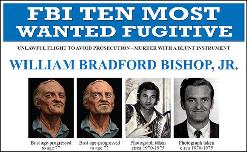 This undated handout image provided by the FBI shows the FBI's ten most wanted fugitive poster for William Bradford Bishop Jr. Bishop, diplomat suspected of killing his wife, mother and three sons in 1976 has been added to the FBI's list of "Ten Most Wanted Fugitives." Bishop Jr. allegedly bludgeoned his family to death in their suburban Washington home. (AP Photo/FBI)