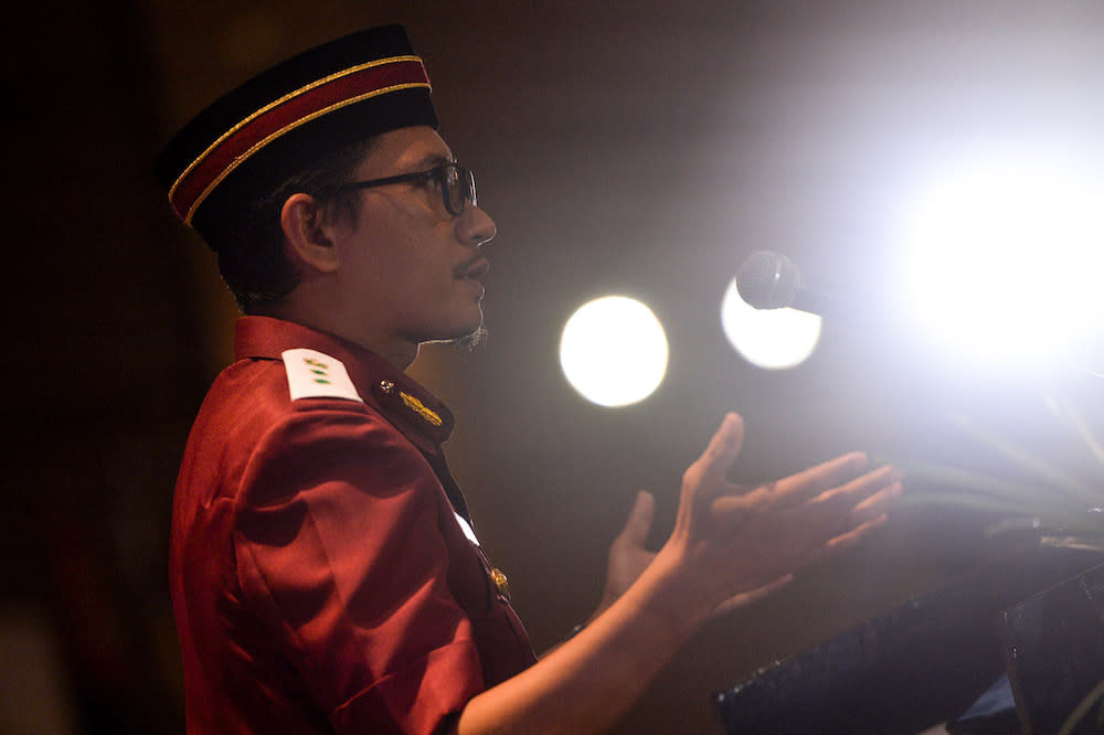 Former PAS Youth chief Muhammad Khalil Abdul Hadi speaks during the Dewan Pemuda at Muktamar 2019 in Gambang, Pahang June 20, 2019. — Picture by Mukhriz Hazim