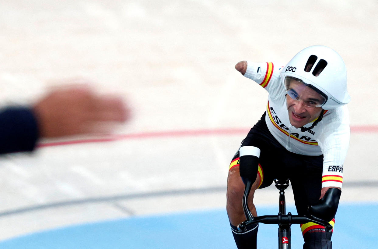  A male rider shown in a bike race.