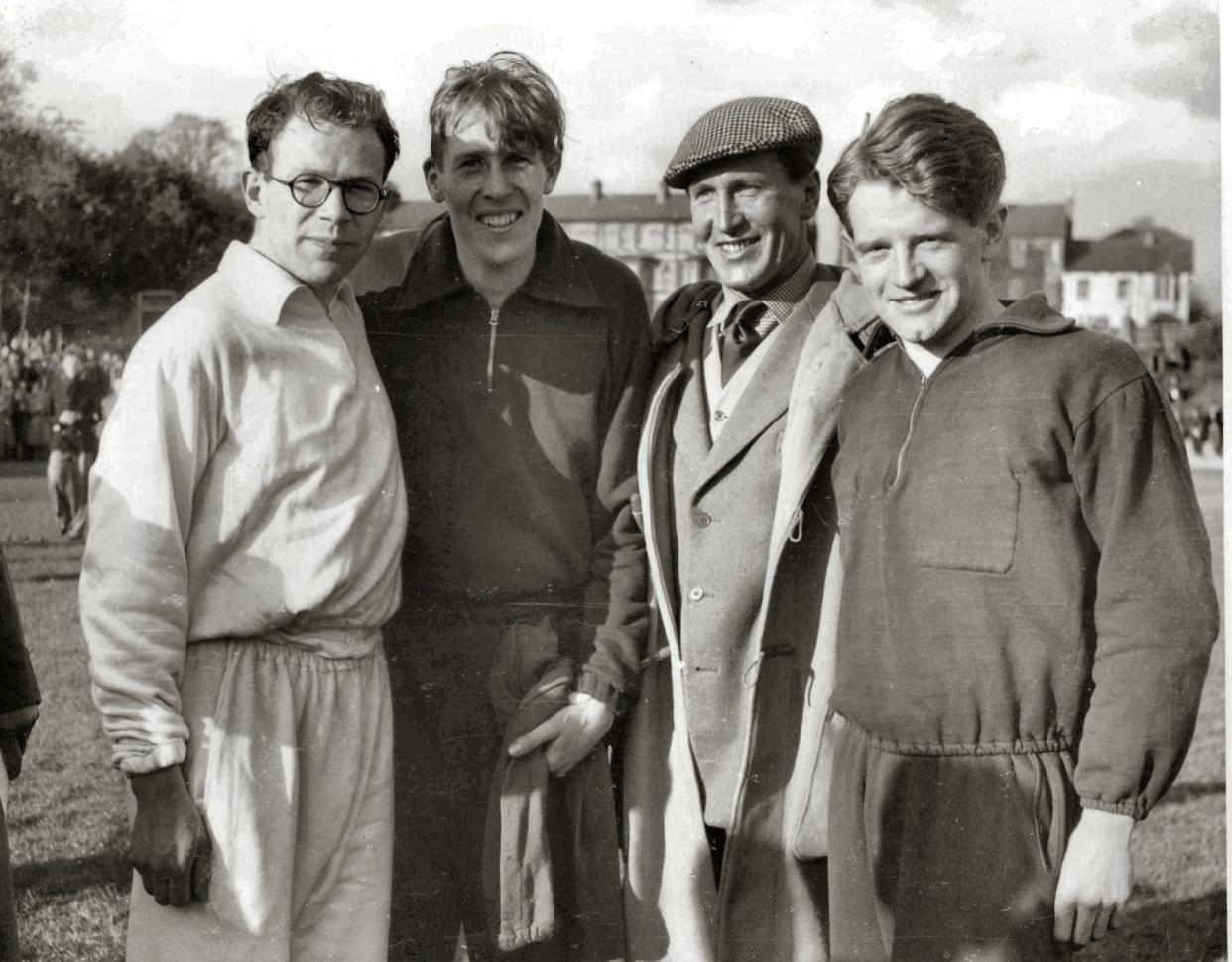 The men who made the impossible happen: Chris Brasher, Roger Bannister, his coach Franz Stampfl, and Chris Chataway