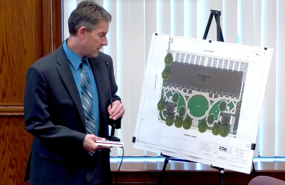 Site engineer Andrew French for Ray Rap Realty Inc. discusses the revised site plans for the delayed Azalea Gardens project in Red Bank. April 20, 2023