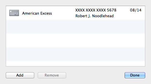 Credit Card storage in OS X Mavericks