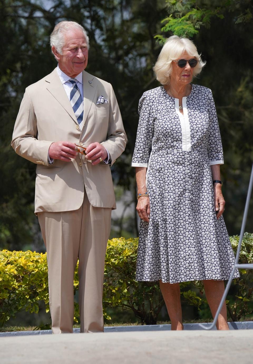 The Prince of Wales and the Duchess of Cornwall during a visit to the Kigali Genocide Memorial (Jonathan Brady/PA) (PA Wire)