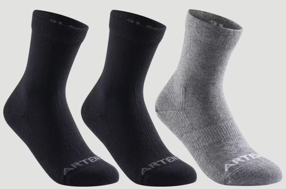 Kids High-Cut Sport Socks Artengo RS160 Tri-Pack. PHOTO: Decathlon