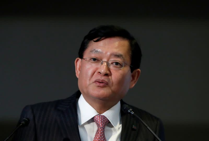 FILE PHOTO: Toshiba Corp's CEO Nobuaki Kurumatani attends a news conference in Tokyo