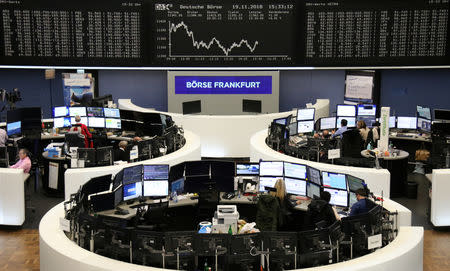 FILE PHOTO: The German share price index DAX graph is pictured at the stock exchange in Frankfurt, Germany, November 19, 2018. REUTERS/Staff/File Photo