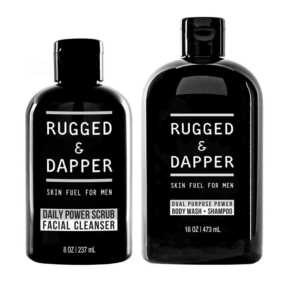 <p><strong>Rugged & Dapper</strong></p><p><strong>$45.18</strong></p><p><a href="https://www.amazon.com/RUGGED-DAPPER-Fresh-Shampoo-Bundle/dp/B08GV4NNPJ?tag=syn-yahoo-20&ascsubtag=%5Bartid%7C10050.g.24168813%5Bsrc%7Cyahoo-us" rel="nofollow noopener" target="_blank" data-ylk="slk:Shop Now;elm:context_link;itc:0;sec:content-canvas" class="link ">Shop Now</a></p><p>A facial cleanser and body wash set that describes exactly what you think of him right on the packaging. Doesn't get more giftable than that! </p>