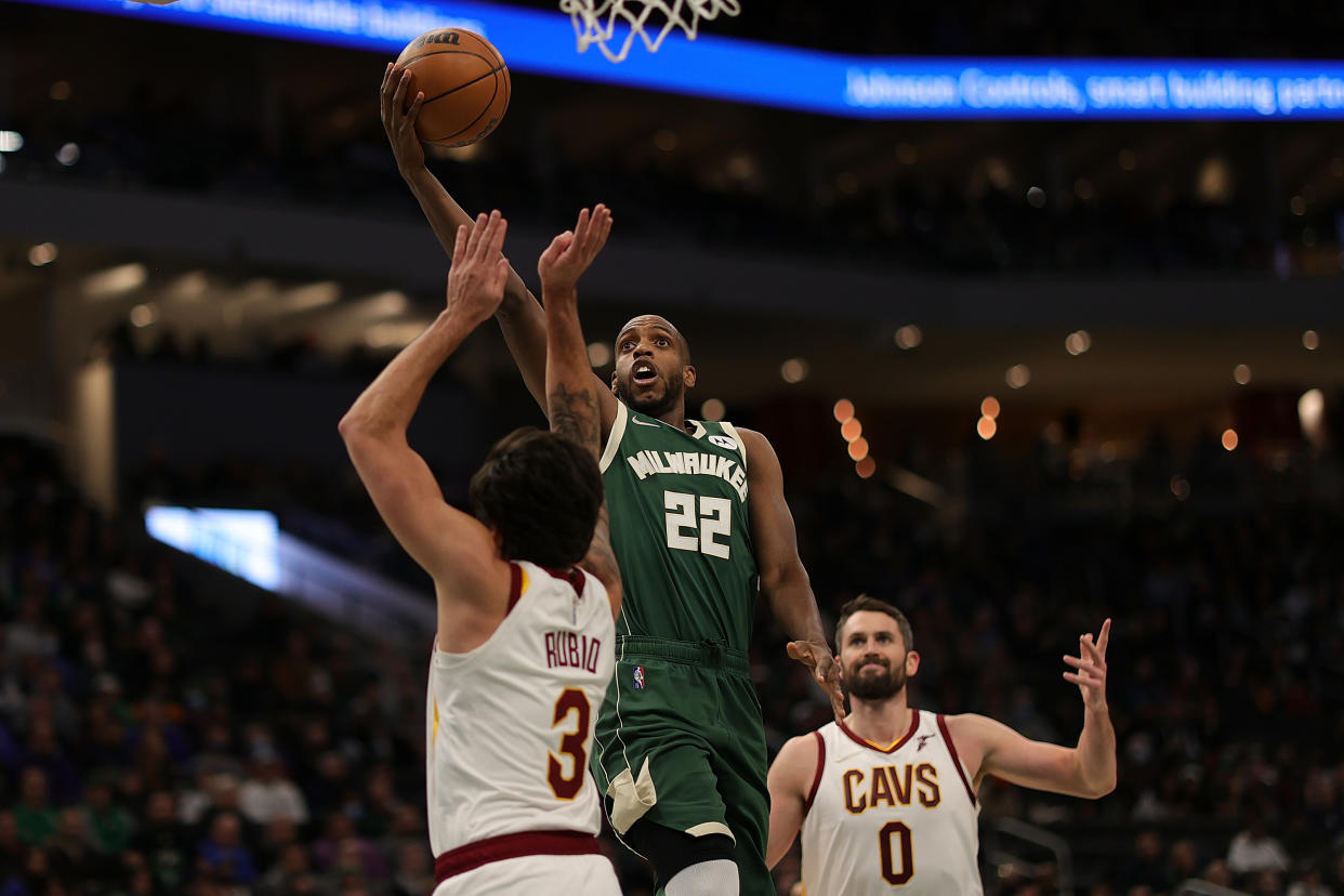 The Bucks have won 10 of 11 since Khris Middleton (22) returned to the lineup. (Photo by Stacy Revere/Getty Images)