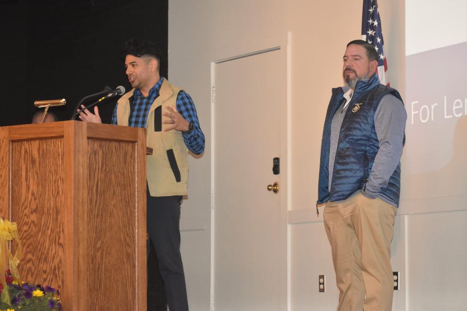 Jose Salazar and Dan Solis, pictured, are the 2023 Lenawee Cares campaign co-chairs. They discussed the efforts of Lenawee Cares during the Lenawee Community Foundation's annual meeting and breakfast Thursday, April 27, 2023, at the Adrian Armory Events Center.