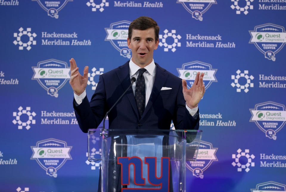 Whoa. Eli Manning is on Twitter. This is not a drill. (Photo by Elsa/Getty Images)