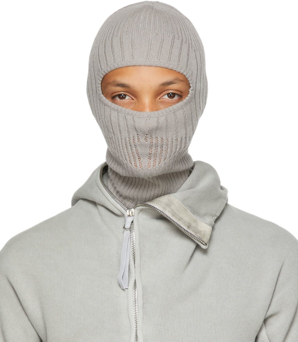 BORIS BIDJAN SABERI Grey Cashmere Ribbed Balaclava