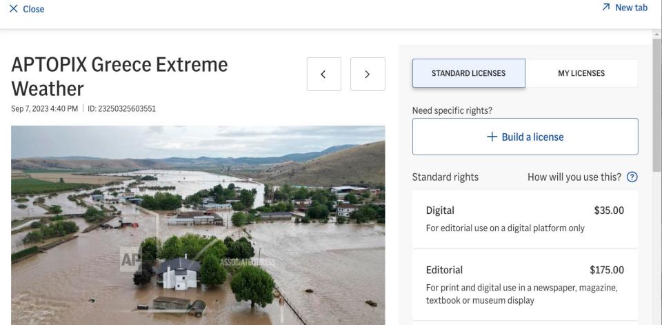 <span>A screenshot of the image showing flooding in Greece on AP’s website, taken on May 3, 2024 </span>