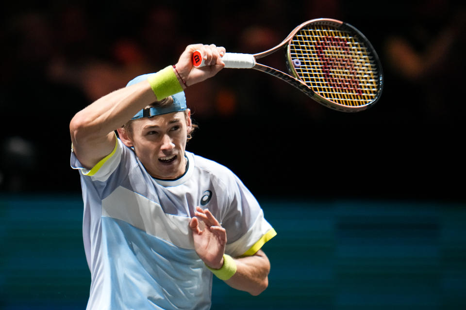 Alex de Minaur, pictured here in action against Andrey Rublev in Rotterdam.