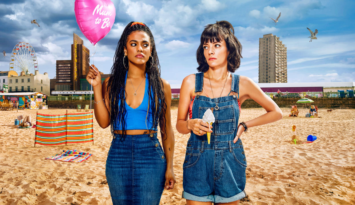 Trish (Freema Agyeman) and Mel (Lily Allen) in Dreamland. (Sky)