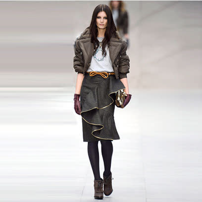 Model on the catwalk at Burberry AW12 