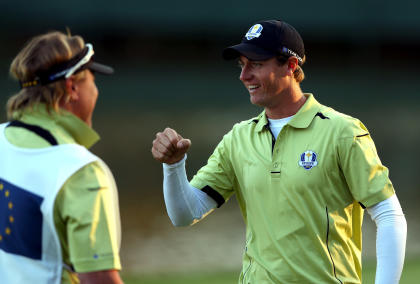 Nicolas Colsaerts upstaged Woods in the afternoon fourball match. (Getty Images)