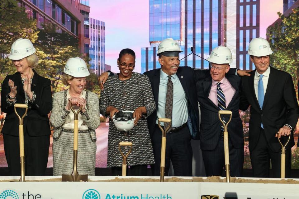 Gene Woods, third from right, photographed in January 2023 at the groundbreaking ceremony for Wake Forest University School of Medicine’s Charlotte location and “The Pearl” Innovation District.