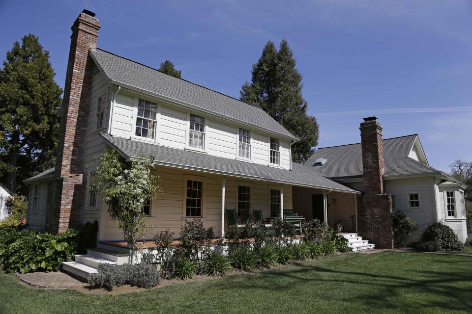 In this photo taken March 15, 2013 is an exterior view of the late actor Fred MacMurray's home at the MacMurray Ranch in Healdsburg, Calif. The former cattle ranch, which was purchased in 1941 by the actor in the popular TV series "My Three Sons," now produces wine and is owned by the Gallo wine family. (AP Photo/Eric Risberg)