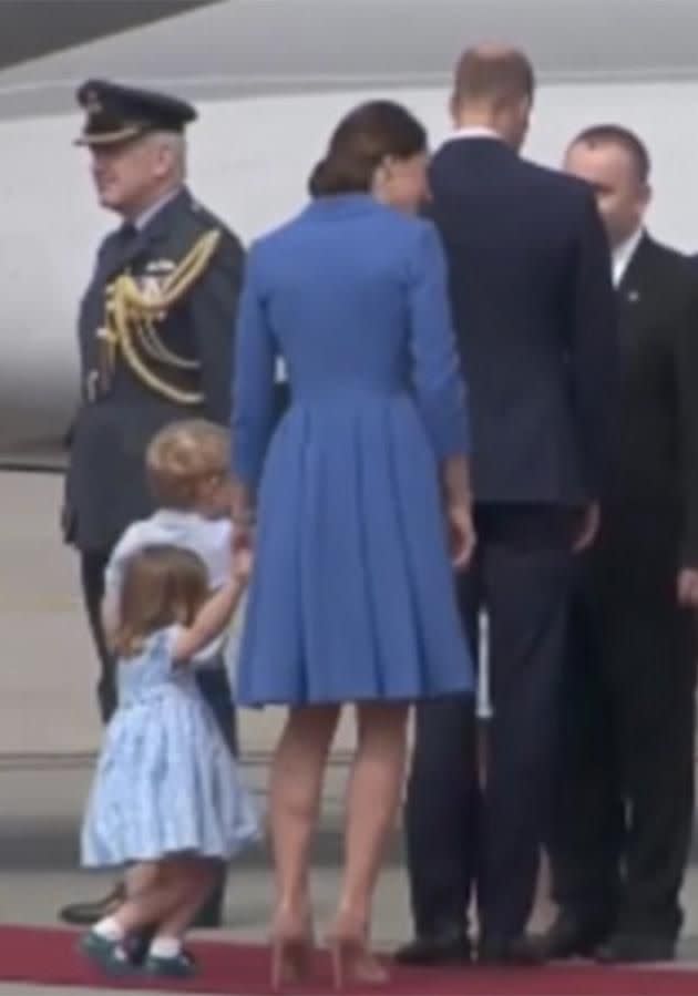 Princess Charlotte was caught on camera curtsying to officials. Photo: Twitter