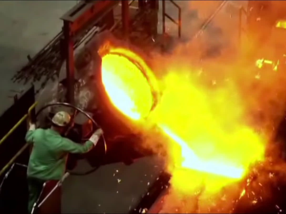 A video by Caterpillar Mapleton Foundry shows iron being melted at 2,600 degrees Fahrenheit  (Screengrab/ Caterpillar Inc)