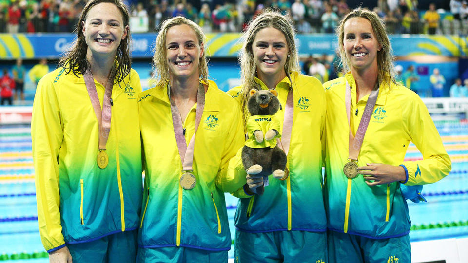 Cate Campbell, Bronte Campbell, Shayna Jack and Emma McKeon, pictured here at the Gold Coast Commonwealth Games in 2018.