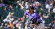 Colorado Rockies starting pitcher Antonio Senzatela delivers a pitch in the first inning of a baseball game against the San Francisco Giants in Denver, Sunday, Sept. 26, 2021. (AP Photo/Joe Mahoney)