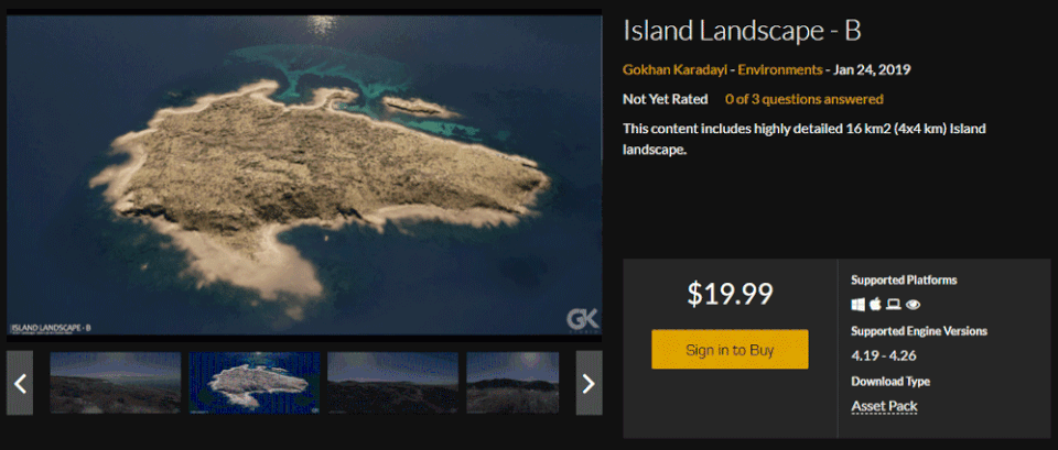 Esselen 島嶼的圖像疑似來自 Unreal Engine 的市集。