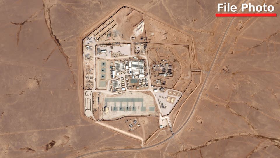 This satellite photo from Planet Labs PBC shows a military base known as Tower 22 in northeastern Jordan, on Oct. 12, 2023. (Planet Labs PBC via AP) - Planet Labs PBC/AP/File