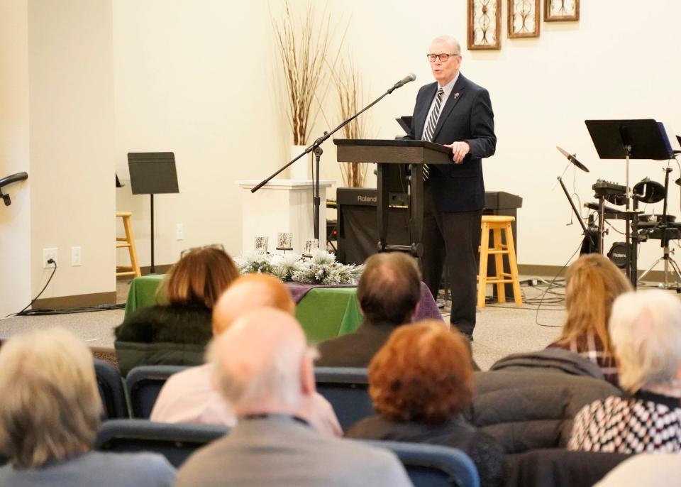 U.S. Rep. Tim Walberg, R-Tipton, speaks Monday during Right to Life of Lenawee County's annual Hope Service at Maple Avenue Bible Church in Adrian.