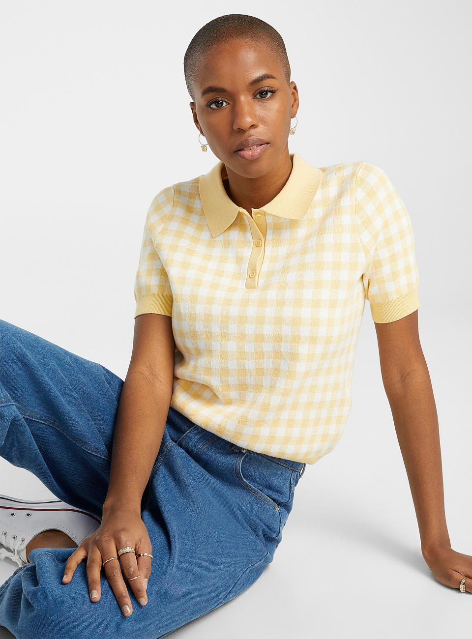 Recycled cotton gingham polo. Image via Simons.