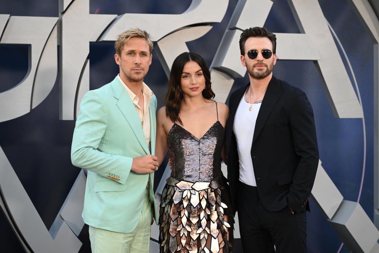 Ryan Gosling, Ana de Armas and Chris Evans at the premiere of “The Gray Man” on July 13 in Hollywood. - Credit: Michael Buckner for Variety