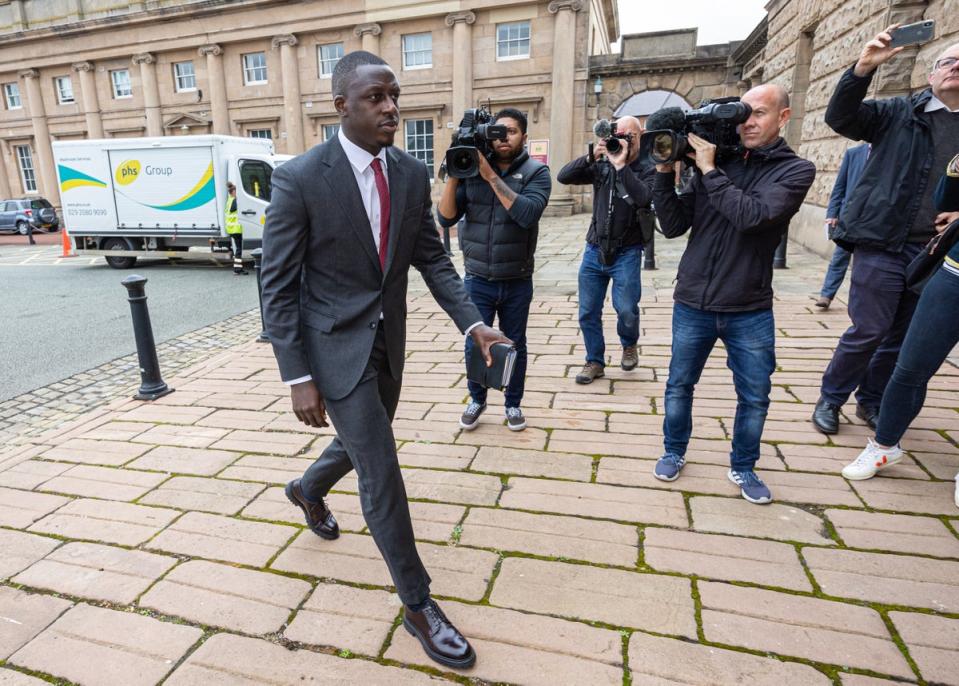 Manchester City footballer Benjamin Mendy arrives at Chester Crown Court (David Rawcliffe/PA) (PA Wire)