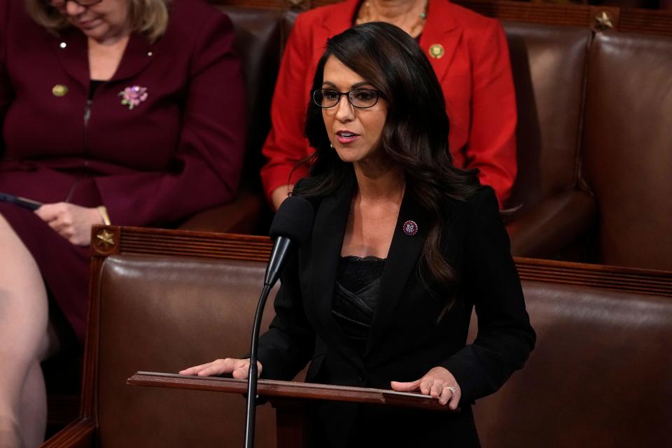 Rep. Lauren Boebert (R-Colo.) speaks on the House floor as The House of Representatives reconvenes on Friday, Jan. 6, 2023, trying to elect a Speaker of the House as the 118th session of Congress begins. Republicans take over the U.S. House of Representatives with a slim majority, and Democrats maintain a majority in the U.S. Senate.