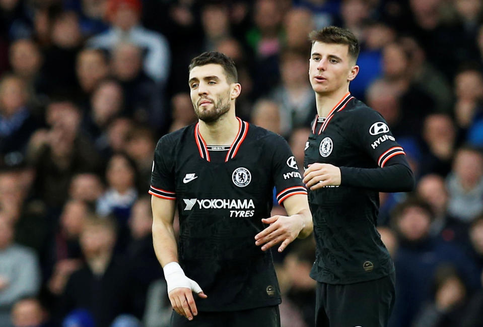 Soccer Football - Premier League - Everton v Chelsea - Goodison Park, Liverpool, Britain - December 7, 2019  Chelsea's Mateo Kovacic celebrates scoring their first goal   REUTERS/Andrew Yates  EDITORIAL USE ONLY. No use with unauthorized audio, video, data, fixture lists, club/league logos or "live" services. Online in-match use limited to 75 images, no video emulation. No use in betting, games or single club/league/player publications.  Please contact your account representative for further details.