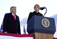 <p>President Donald Trump listens as First Lady Melania Trump speaks before boarding Air Force One. </p>