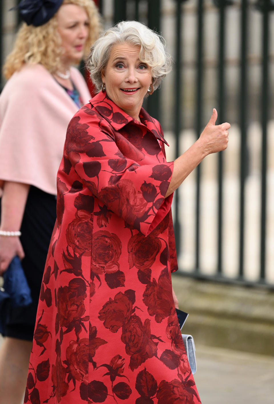 Dame Emma Thompson and husband Greg Wise (left) arrive at Westminster Abbey ahead of the Coronation of King Charles III and Queen Camilla on May 6, 2023 in London, England. The Coronation of Charles III and his wife, Camilla, as King and Queen of the United Kingdom of Great Britain and Northern Ireland, and the other Commonwealth realms takes place at Westminster Abbey today. Charles acceded to the throne on 8 September 2022, upon the death of his mother, Elizabeth II. (Photo by Jane Barlow - WPA Pool/Getty Images)