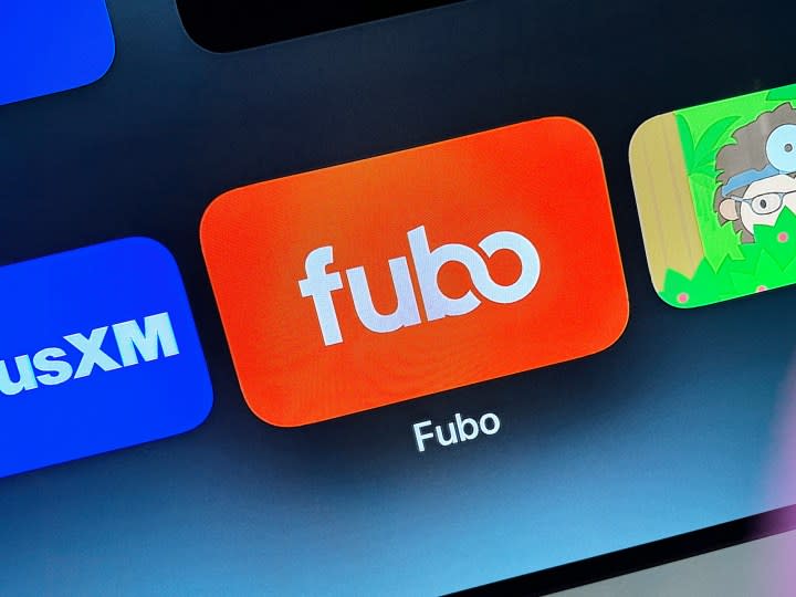 The Fubo app icon on Apple TV.