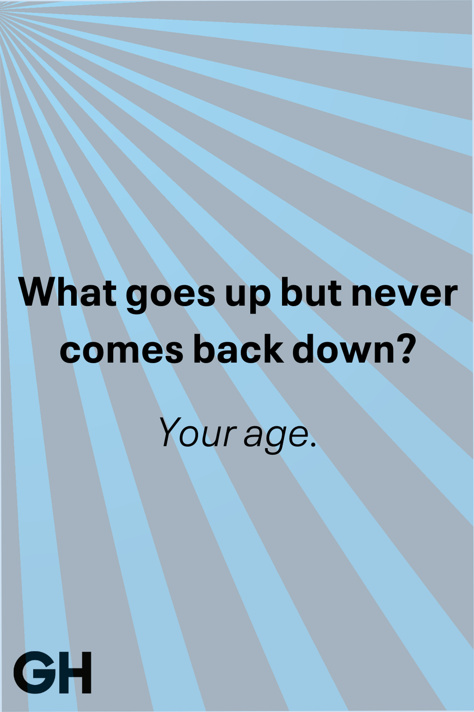 what goes up but never comes back down your age