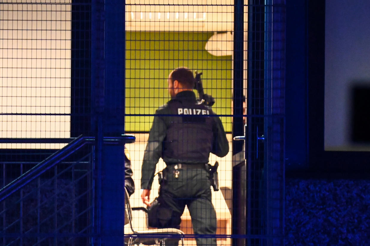 A police officer responds to a crime scene in Hamburg, Germany, on March 9, 2023. (Jonas Walzberg / dpa/picture alliance via Getty Images)