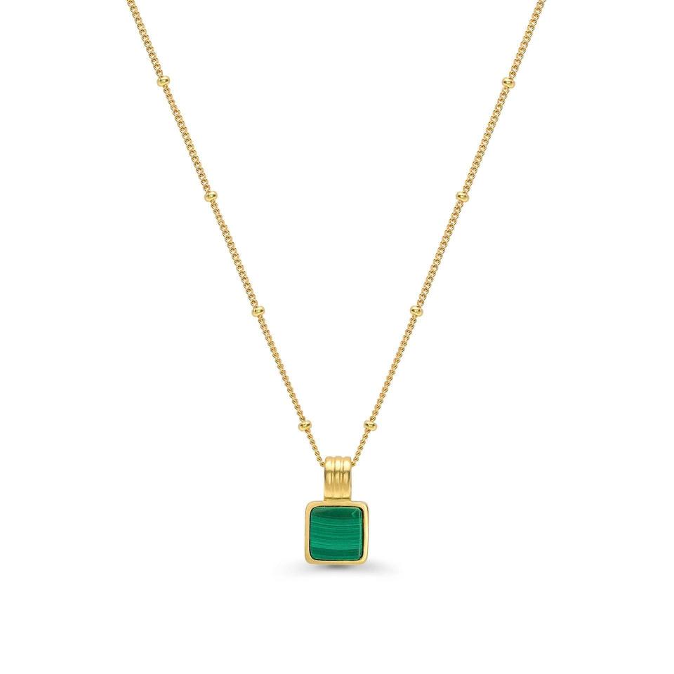 13) Lucy Williams Square Malachite Gold Necklace